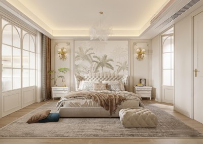 法式奶油风卧室3D模型下载